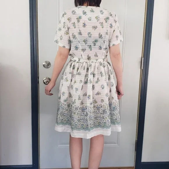 60s Home Made White‎ and Blue Day Dress - Picture 3 of 3